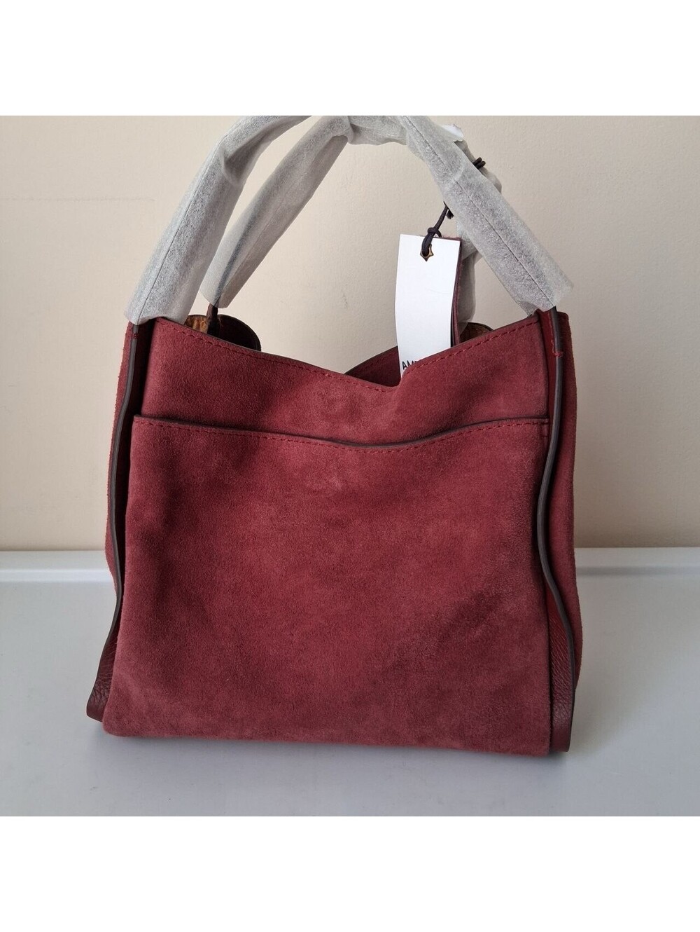 American Leather Co. Auburn Convertible Crossbody Satchel Dark Cherry Suede NWT